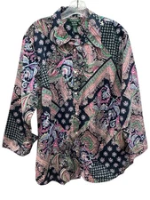 Lauren Ralph Lauren Non-Iron Shirt Button-Up Women’s Size 2XL Navy Pink Paisley