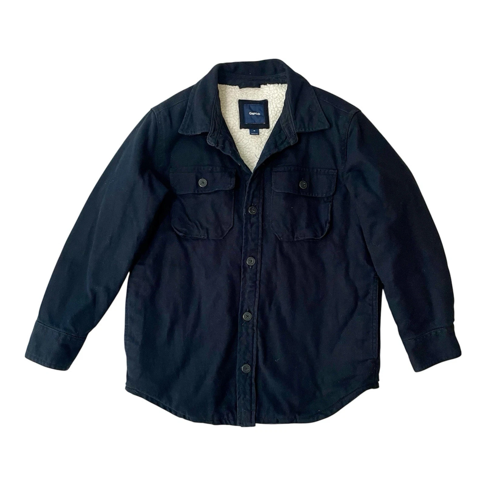 Gap Kids Jacket Boy Size Medium 8-9 Blue Sherpa Lined Shacket Coat Chore Preppy