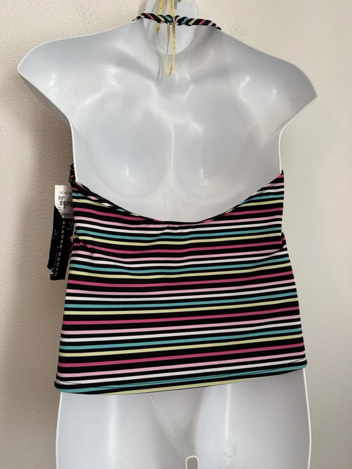 Top Tankini La Blanca by Rod Beattie, Talla 20W Negro Arco Iris Rayas Halter Nuevo Foto 3 de 4