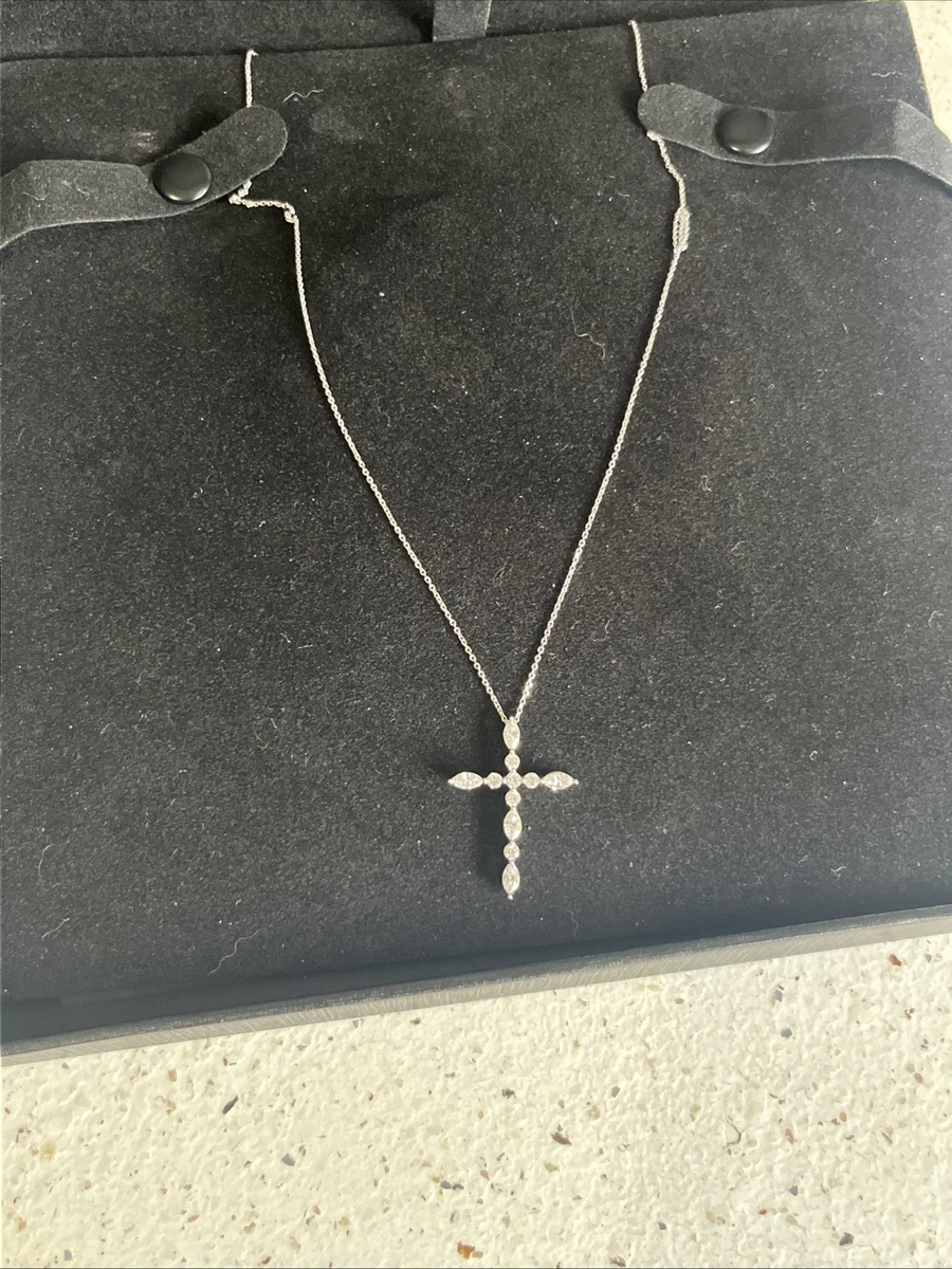 FINEROCK 1/10 Carat Diamond Vintage Cross Pendant Necklace - 10K White Gold, IGI Certified, 18" Chain