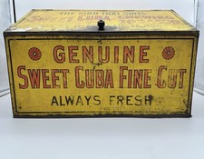 Antique Sweet Cuba Fine Cut Tobacco Tin Countertop Display / Vtg General Store