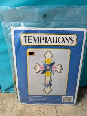 Temptations #1121 Rejoice Cross Wall Hanging Plastic Mesh Canvas Kit Needlework