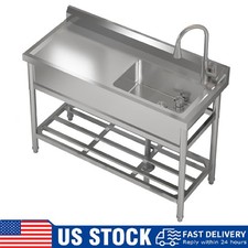Stainless Steel Kitchen Sink, Free Standing Single Bowl Utility Sink with Faucet
