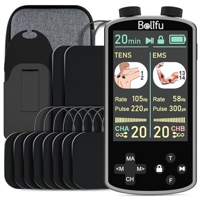 BELIFU TENS EMS UNIT MUSCLE STIMULATOR PAIN RELIEF THERAPY 4 IN 1 TENS EMS Gray