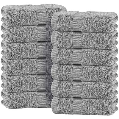 Cotton Hand Towels - Soft and Lightweight - 16x27 Inch - 12 Pack Light Gray