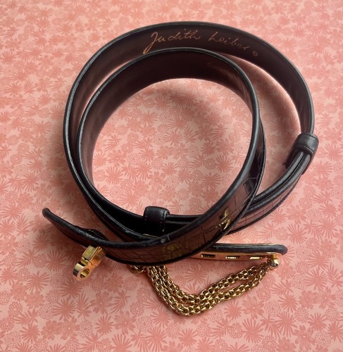 Luxurious Judith Leiber Black Alligator Skin Belt with Gold Swag Buckle - Picture 3 of 8