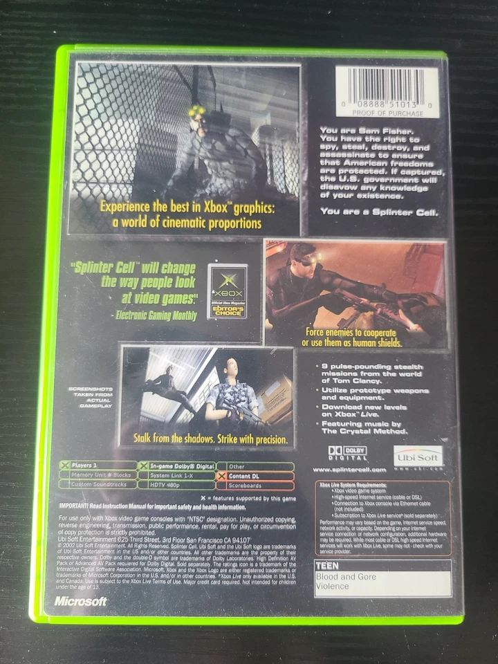 Tom Clancy's Splinter: Cell - Original XBox CIB Jogo, Estojo e Manual - Imagem 3 de 4