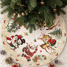 Vintage Christmas Decorations Tree Skirt 48 Inch Retro Christmas Tree Skirt