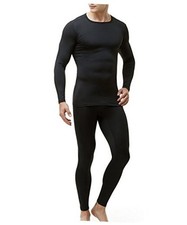  Men's Thermal Underwear Set, Microfiber Soft Fleece Large Thermal Fleece Black