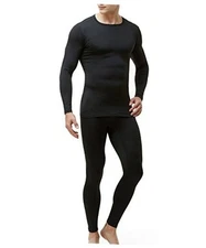  Men's Thermal Underwear Set, Microfiber Soft Fleece Large Thermal Fleece Black