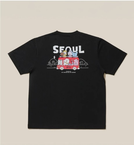 BTS BT21 Seoul Edition T-Shirt Black L Size Short Sleeve Official New Free Ship