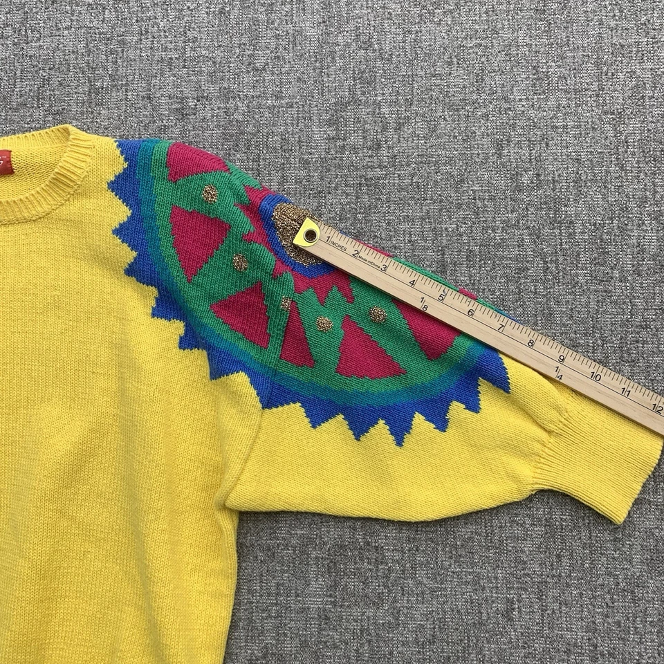 Suéter Merona Vintage Años 90 M Amarillo Geométrico Mezcla Algodón Manga 3/4 Foto 4 de 4