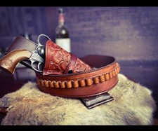 Western Gun Holster Combo Belt Holster in Brown Custom Order size: ANY Caliber