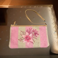 Vera Bradley RFID Straw Convertible Wristlet In Candy Pink Stripe Straw