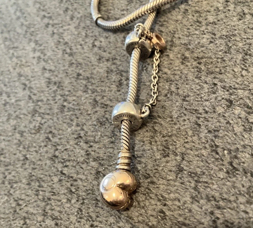 Pandora Plata Esterlina y Oro Rosa Corazón Dije Seguridad Cadena Pulsera 8” 925 Foto 2 de 2