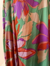 Tahari ASL Green Orange Floral Strappy Sleeveless V-Neck Long Bodycon Dress L
