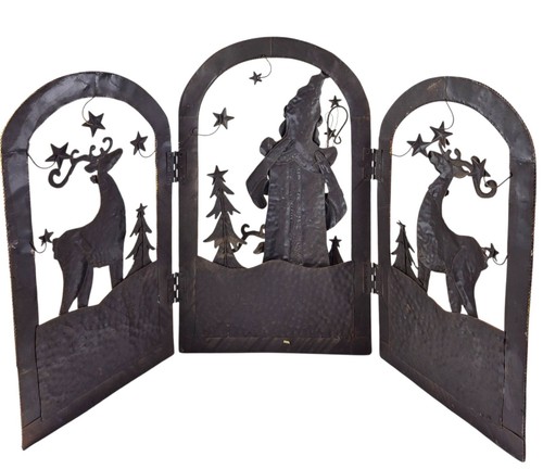 Vtg Noel Christmas Trifold Large Fireplace Screen Santa w/Reindeer 3D 49×29¾ - Picture 5 of 9