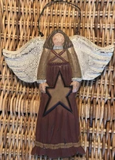 Primitive Wooden Angel With Star Farmhouse Hanging Rustic Decor Christmas