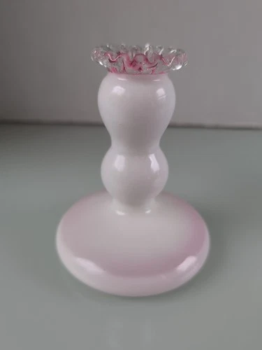 Vintage Fenton Peach (Pink) Crest Milk Glass Candlesticks 5”