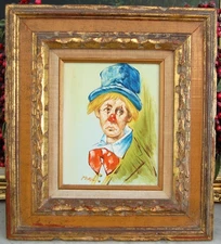 VINTAGE 1960S FRAMED ORIGINAL MID CENTURY MODERN CLOWN OIL PAINTING ARTIST MILLS
