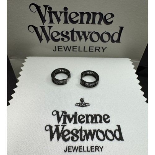 Vivienne Westminster Hoop Earrings Unisex Black Metal 1.4cm Size New - Picture 2 of 4