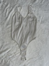 Women  s Tank Top V Neck Leotard White Spaghetti Straps Small