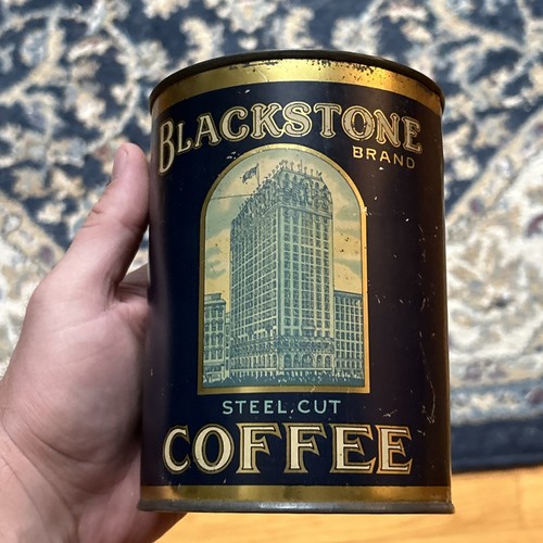 Antique 1920s Blackstone Coffee Tin Can Art Deco Black Hawk Spice Waterloo Iowa - Picture 20 of 20