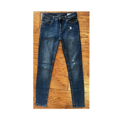 Zara Basic  mid rise Denim Z1975 Women's Blue Skinny Distressed Jeans Denim