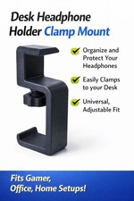 Desk Headphone Holder with Clamp Fits All Headsets NO DRILL NEEDED