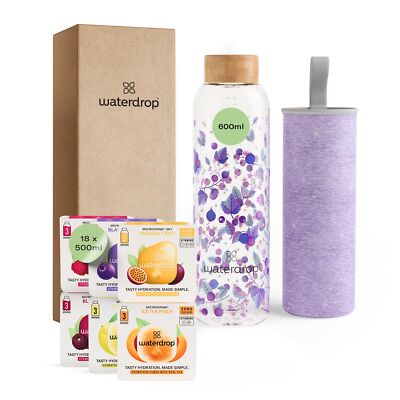 waterdrop  Flasche aus Glas 600ml inkl. 18 zuckerfreie Drops - Geschenk für F...