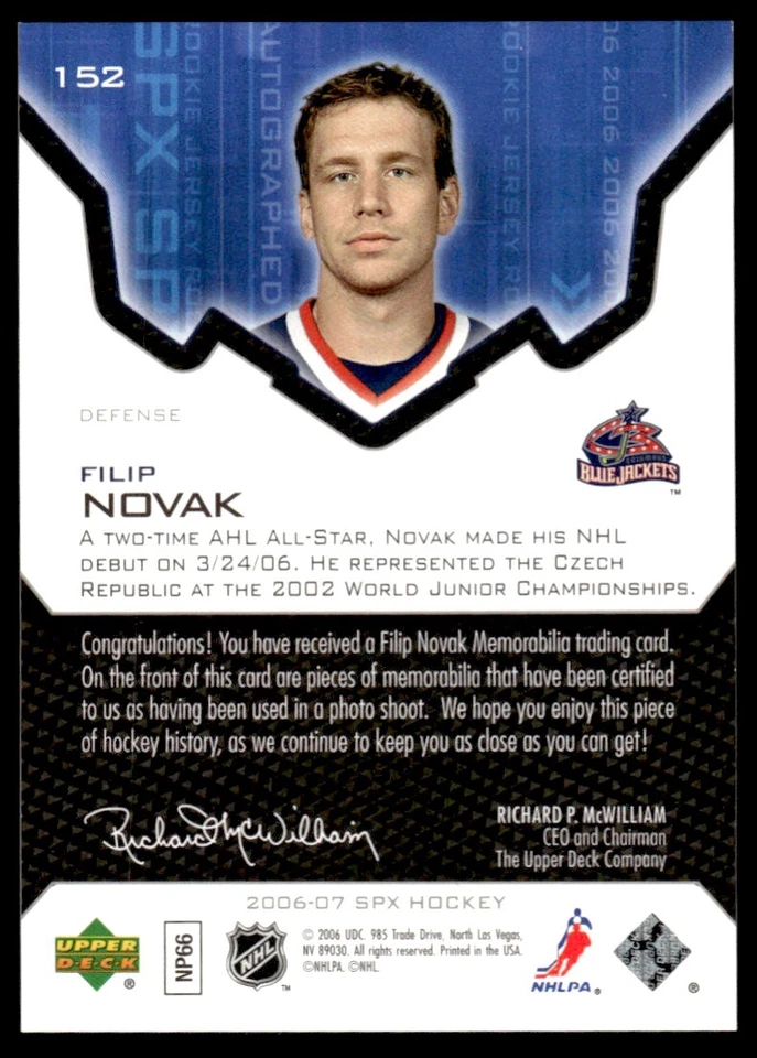 2006-07 SPx Filip Novak Rookie 0881/1999 Columbus Blue Jackets #152 - Image 2 of 2