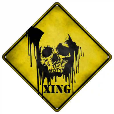 Bleeding Skull Crossing 16.5'' X 16.5'' Diamond Metal Sign