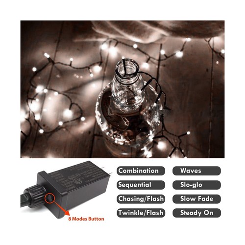 YIQU White 82FT 200 LED Christmas String Lights Outdoor/Indoor (Extendable Gr... - Picture 2 of 6