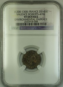 1200-1300-France-Valence-Silver-Denier-Coin-Roberts-4782-NGC-VF-Details-AKR