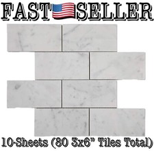 10-Sheets White Italian Bianco Carrara Marble Subway Tile 80 3x6 Pcs Total