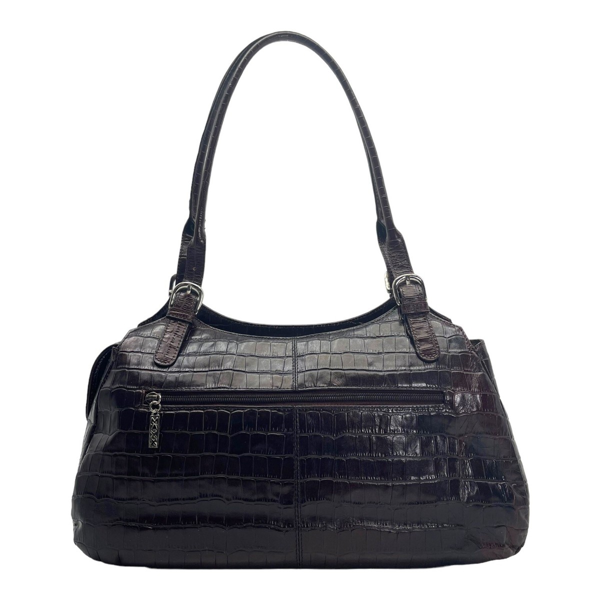 MAXX NEW YORK Croc Embossed Leather Satchel Handbag Shoulder Bag BROWN