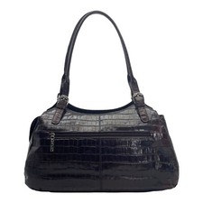 MAXX NEW YORK Croc Embossed Leather Satchel Handbag Shoulder Bag BROWN