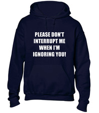 PLEASE DON'T INTERRUPT ME HOODY HOODIE FUNNY JOKE PRINTED SLOGAN COOL CASUAL TOP