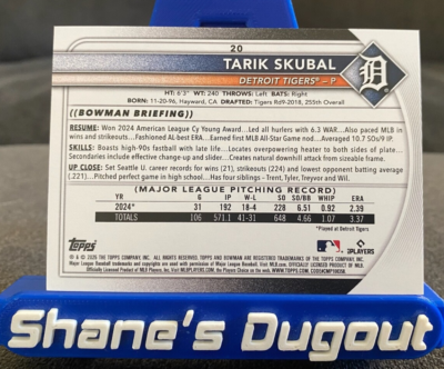 2025 Bowman Baseball Tarik Skubal Blue Paper /150 - Detroit Tigers
