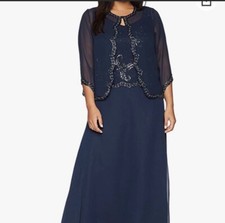 J Kara Sleeveless Beaded Chiffon Navy Dress