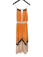 Lucy Paris Colorblock Maxi Dress Size Medium Sleeveless Sundress Orange Chic NEW