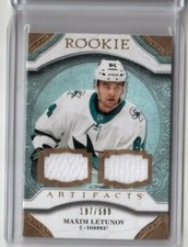 2020-21 Artifacts Base Materials Gold Rookie Card # 165 Maxim Letunov Sharks 