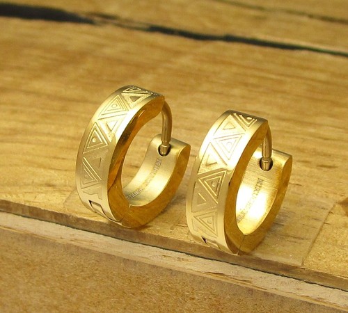 Ohrringe Männer Titan Stäbchen Edelstahl Creolen Totem schwarz gold silber Blau - Picture 15 of 24