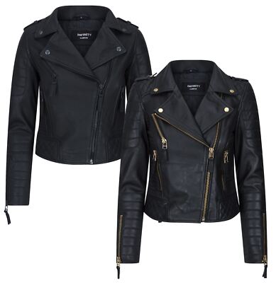 Damen Biker Lederjacke Brando Matt Schwarz Motorrad Slim Fit