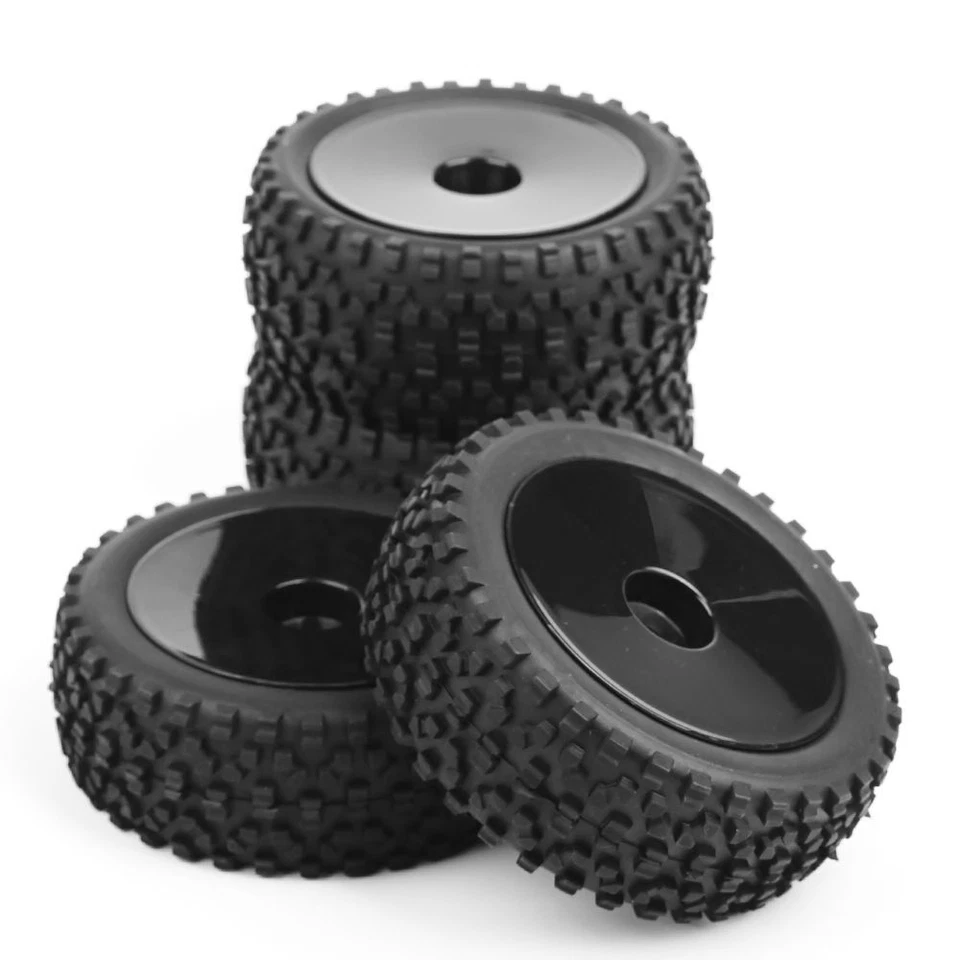 4Pcs 12mm Hex 1/10 RC Off-Road Buggy Car W/Foam Front & Rear Tires Wheel Rims - Image 2 of 4
