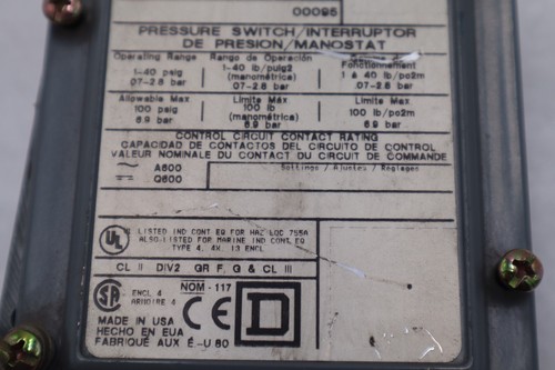 NEW OPEN BOX SQUARE D 9012 GAW-5 SER C PRESSURE SWITCH STOCK 5495 - Picture 3 of 5