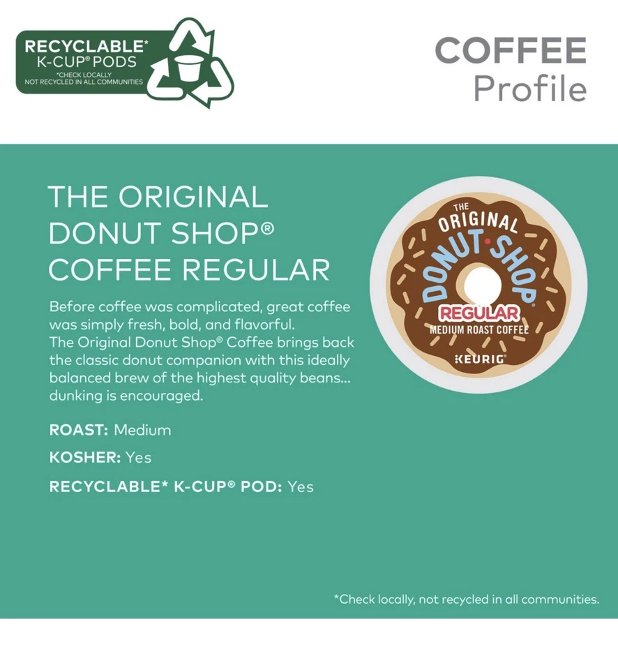 KEURIG THE ORIGINAL DONUT SHOP REGULAR TOSTADO MEDIO CAFÉ K TAZA VAINAS - 80 ct. Foto 2 de 4