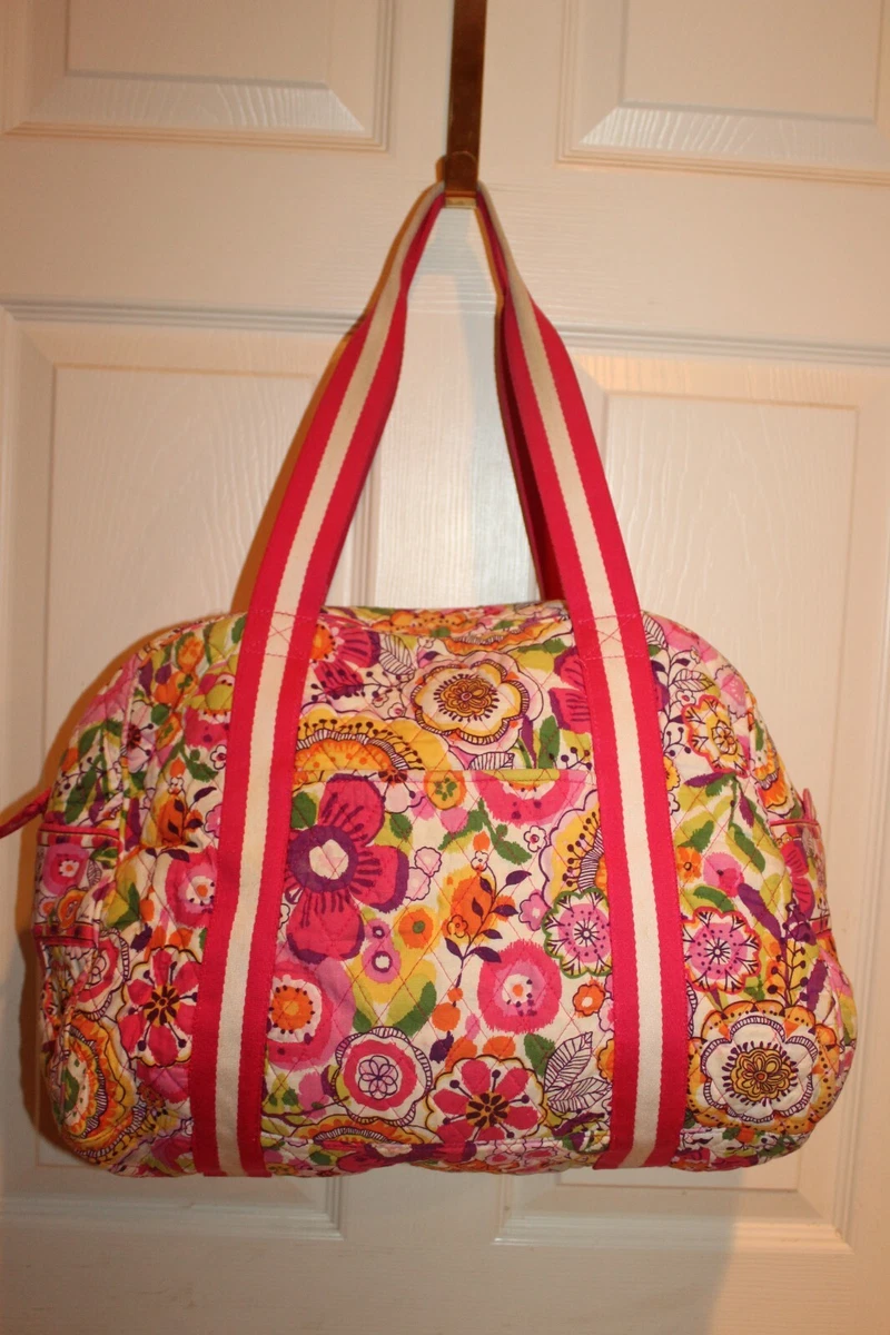 VERA BRADLEY Pink Floral Quilted Canvas Weekender Duffle Shoulder Tote Bag