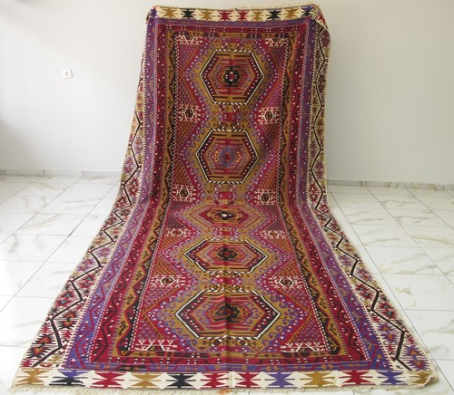 Oversize Turkish Kilim 78x167 Large Kilim Rug 6.6x13.11 Vibrant Color Wool Rug - Picture 2 of 16
