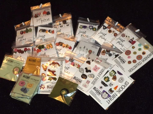 JUST ANOTHER BUTTON COMPANY Button Cards,MAGNETS,Pins,THREADERS,Counting Needles